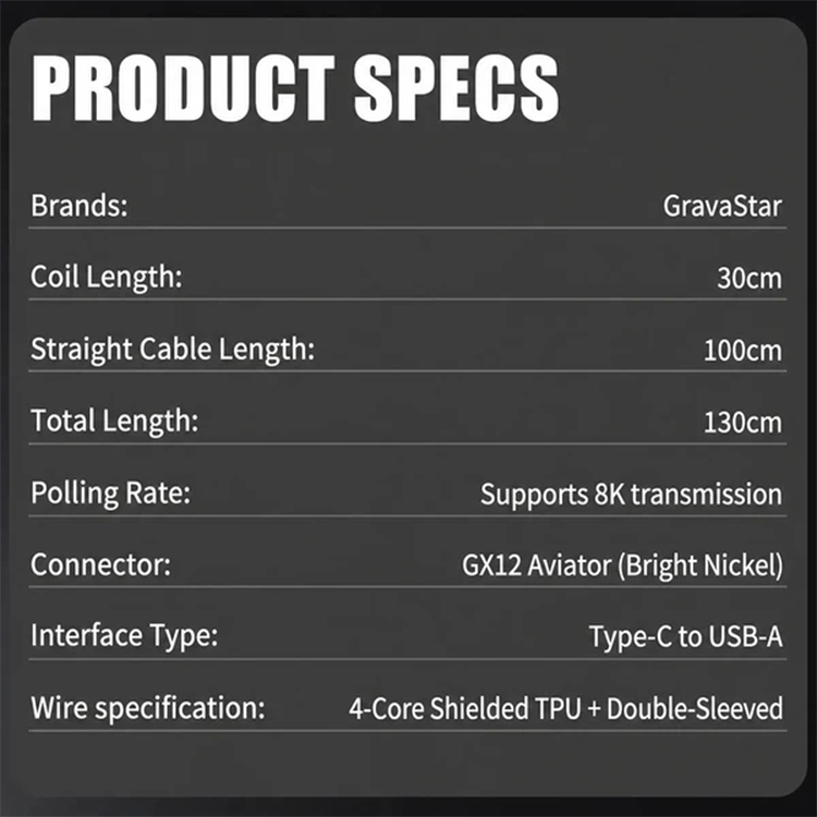 خرید GravaStar Coiled Aviator USB Cable - Black